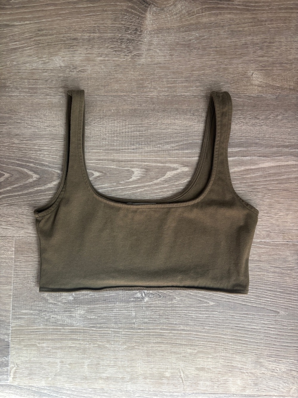 Olive Green Scoop Neck Crop Tank Top - Women